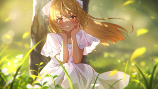 Girl blonde hair blowing wind - luminous free wallpaper