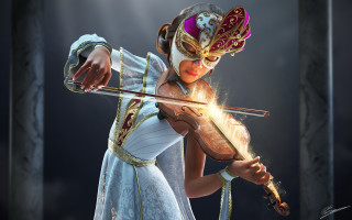 Woman violin sword rococo portrait - unreal engine 5 free wallpaper
