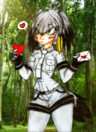 Girl holding heart forest trees - a digital rendering free wallpaper