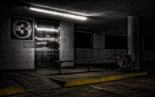 Dark room bench sign three - grim free wallpaper