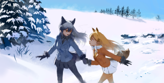 Anime characters walking snow trees - bourgeoi free wallpaper