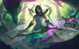 Woman white dress sword forest 4 - a white dress holding free wallpaper