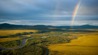 Rainbow field river mountains ecological - the distance free wallpaper