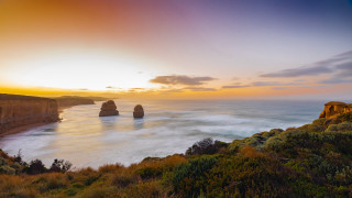 Sunset ocean cliffs beach landscape - andrew law free wallpaper