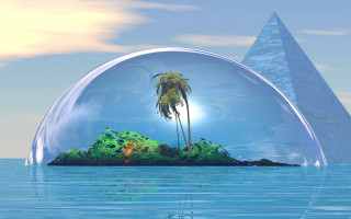 Glass ball palm tree water - surrealism free wallpaper