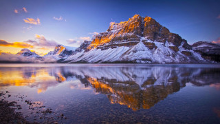 Mountain snow peak lake sunset - cloud and snow free wallpaper
