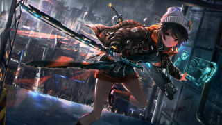 Futuristic girl cyberpunk city night - a futuristic city in the background free wallpaper