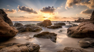 Sunset rocky beach cloudy sky 6 - rock and water free wallpaper