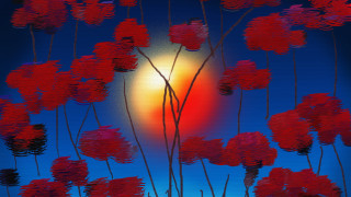 Red flowers blue sky sunset - impressionist free wallpaper