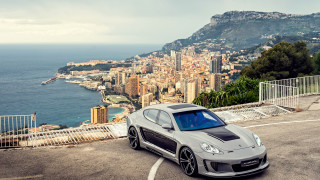 Car city ocean mountain landscape - matte finish free wallpaper