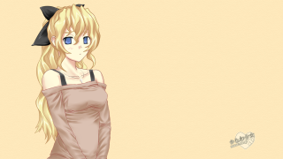 Blonde girl blue eyes black - half body free wallpaper