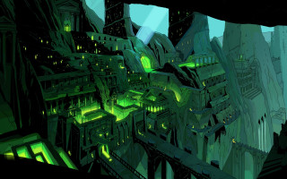 Futuristic city green light night - the top of the building free wallpaper