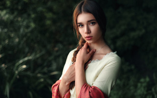 Woman braid forest white shirt - a forest of trees free wallpaper