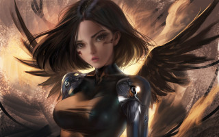 Woman birdbody wings smoke flames - artgerm free wallpaper for desktop