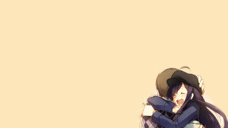 Couple hugging yellow background sky - free love wallpaper