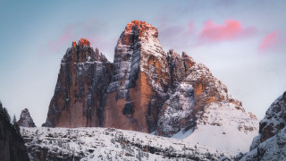Snowy mountain pink cloud trees - romanesque free wallpaper