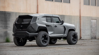 Gray jeep front building large - matte finish free wallpaper