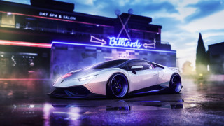 White sports car night neon - beeple free wallpaper