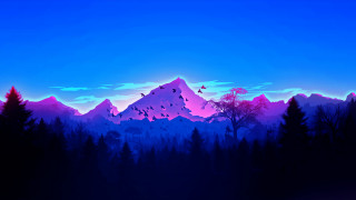 Mountain forest lake sunset clouds - dan mumford free wallpaper