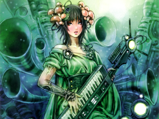 Woman green dress musical instrument - a green dress holding free wallpaper