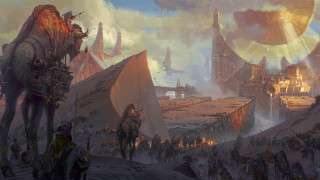 Futuristic city giant camel crowd - mars ravelo and greg rutkowski free wallpaper