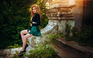 Woman sitting green skirt gothic 2 - a green skirt free wallpaper