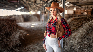 Cowgirl barn hay bales blonde - a woman in a cowboy hat free wallpaper