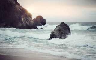 Rock ocean beach waves sky - ocean free wallpaper