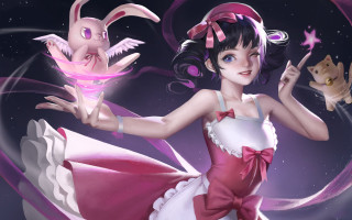 Girl pink bunny dress starry - a girl in a dress holding free wallpaper