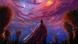 Man field red cape purple - a painting of a man free wallpaper