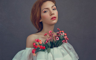 Elina karimova redhair whitedress flower - a white dress holding free wallpaper