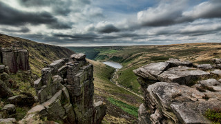 Valley lake cloudy sky matte - a lake in the distance free wallpaper