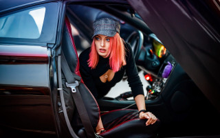 Pink hair woman car synthwave - synthwave style free wallpaper