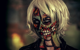 Zombie woman whitehair greeneyes blackjacket - green eye free wallpaper