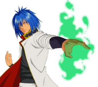 Man blue hair cape pointing - his hand in free wallpaper