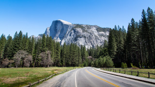 Mountain road fence trees nature - both side of it free wallpaper