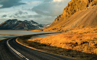 Mountain lake road clouds sunset - bernt tunold free wallpaper