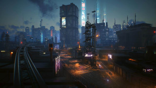 City night train buildings neon - a train free wallpaper