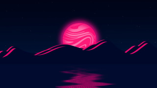 Pink black sunset mountains moon - synthwave style free wallpaper