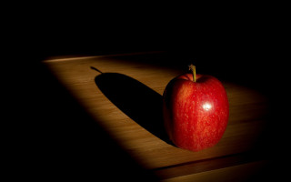 Red apple wooden table shadow 2 - a shadow free wallpaper