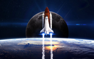 Space shuttle earth moon horizon - a moon in the background free wallpaper