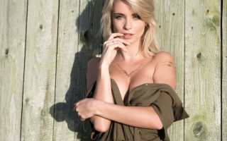Woman portrait blonde tattoo natural - under her chin free wallpaper