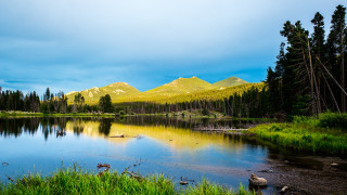 Lake mountains trees blue sky 42 - mountain and trees free wallpaper