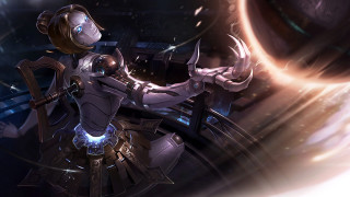 Futuristic woman sword clock glowing - a futuristic suit holding free wallpaper for desktop