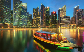 Harbor boat city skyline night - a harbor free wallpaper