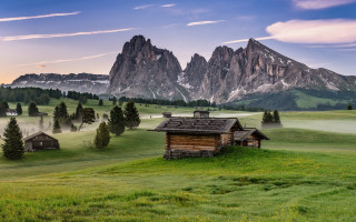 Small cabin mountains sunset nature - a small cabin in a field free wallpaper