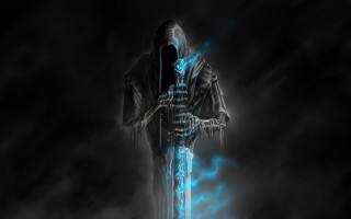 Man hooded sword blue smoke - death free wallpaper