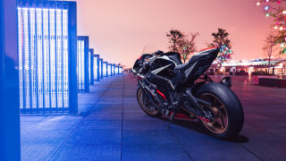 Motorcycle fence cherryblossoms city pavement - rim free wallpaper