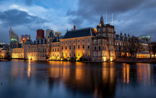 Clock tower cityscape river bridge - side next free wallpaper