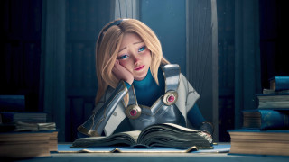 Woman sitting library blonde blue - global free wallpaper